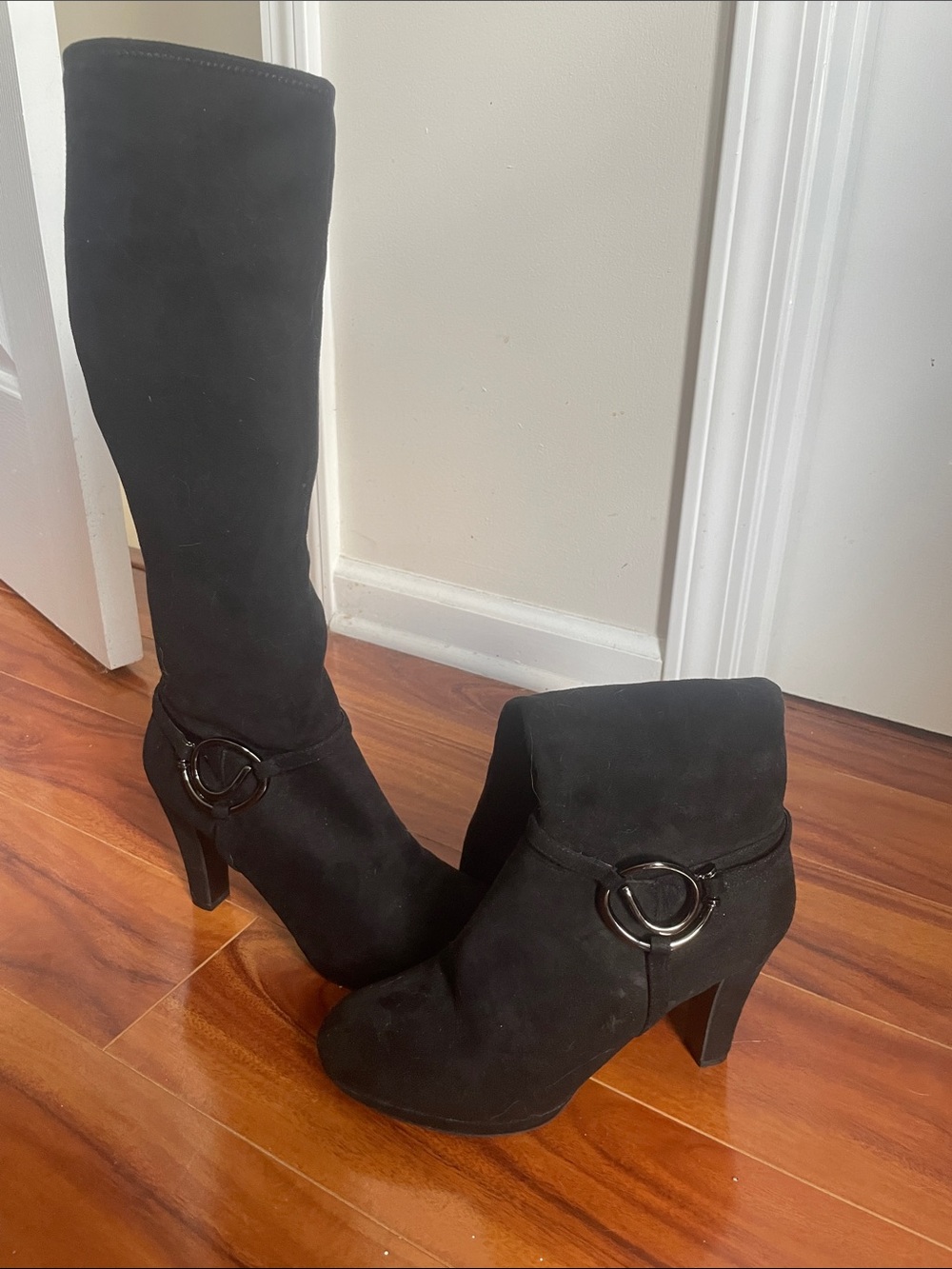 Black suede tall boots w/ heel
